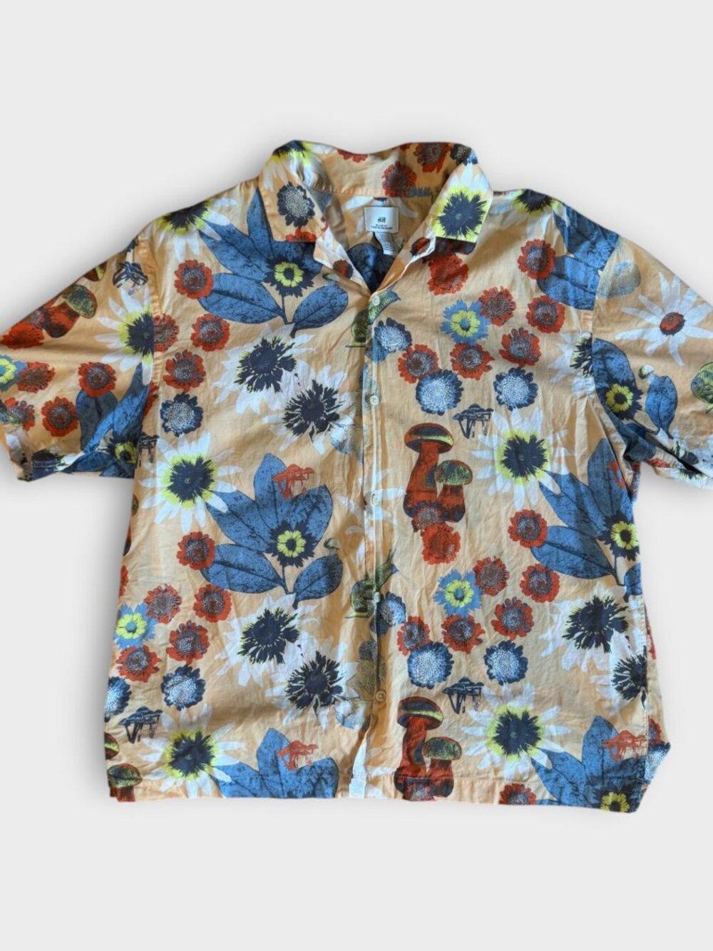 H&M Floral Mushroom Snail Print Button Down men's Large
